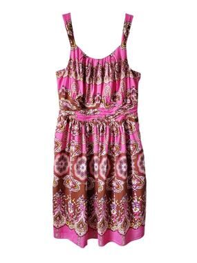 Y2K Eliza J Pink Paisley Silk Slvless Midi Dress XL Twee Retro Cocktail Party